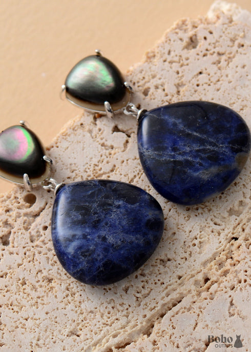 Pendientes bohemios, pendientes colgantes, concha de sodalita